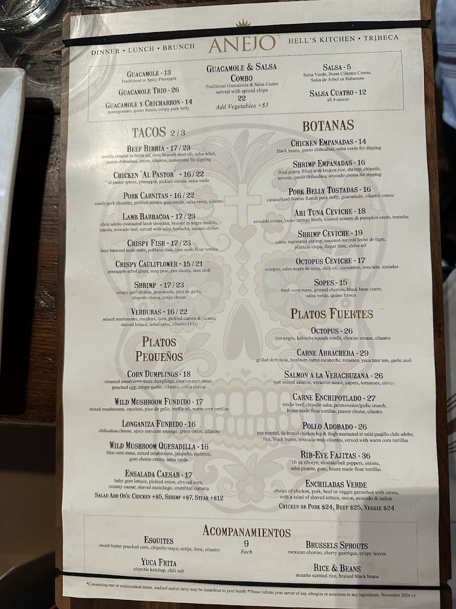 Añejo Tribeca Menu - Image 1